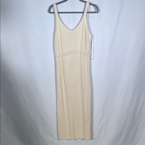 OLD NAVY WOMENS CREAM KNIT CROCHET COVERUP MIDI DRESS LARGE - Picture 2 of 7